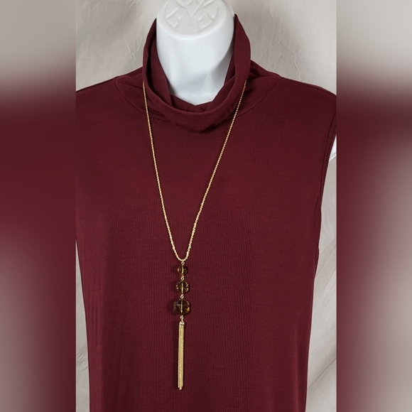 CATO Amber and Gold Tassled Necklace and Drop Earrings Set / Pierced - Picture 2 of 6